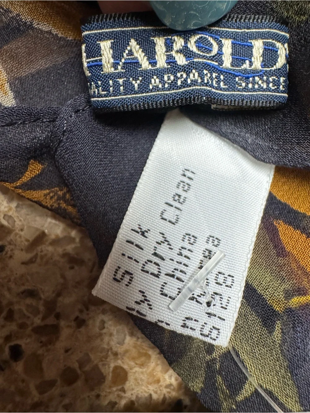 Harold's Vintage Silk Black Scarf with Mustard and Olive Leaf Print